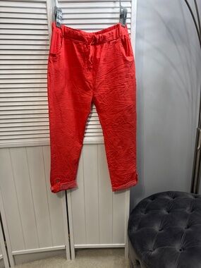 Women’s Red Elastic Waist Chinos